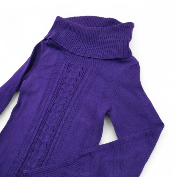Candies Purple Sweater Dress Knit Cowl Neck Long Sleeve Casual Women's Large - Picture 3 of 7